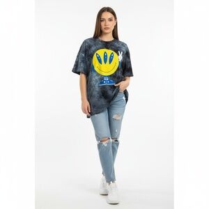 T-Shirt Black Grey Tie-Dye Graphic Peace Sign Casual Unique Retro 2xl